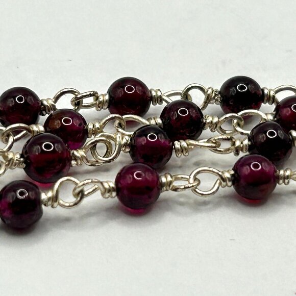 Garnet and 925 Sterling Silver 16" Y-Drop Necklace 3.9mm Beads - Picture 2 of 7